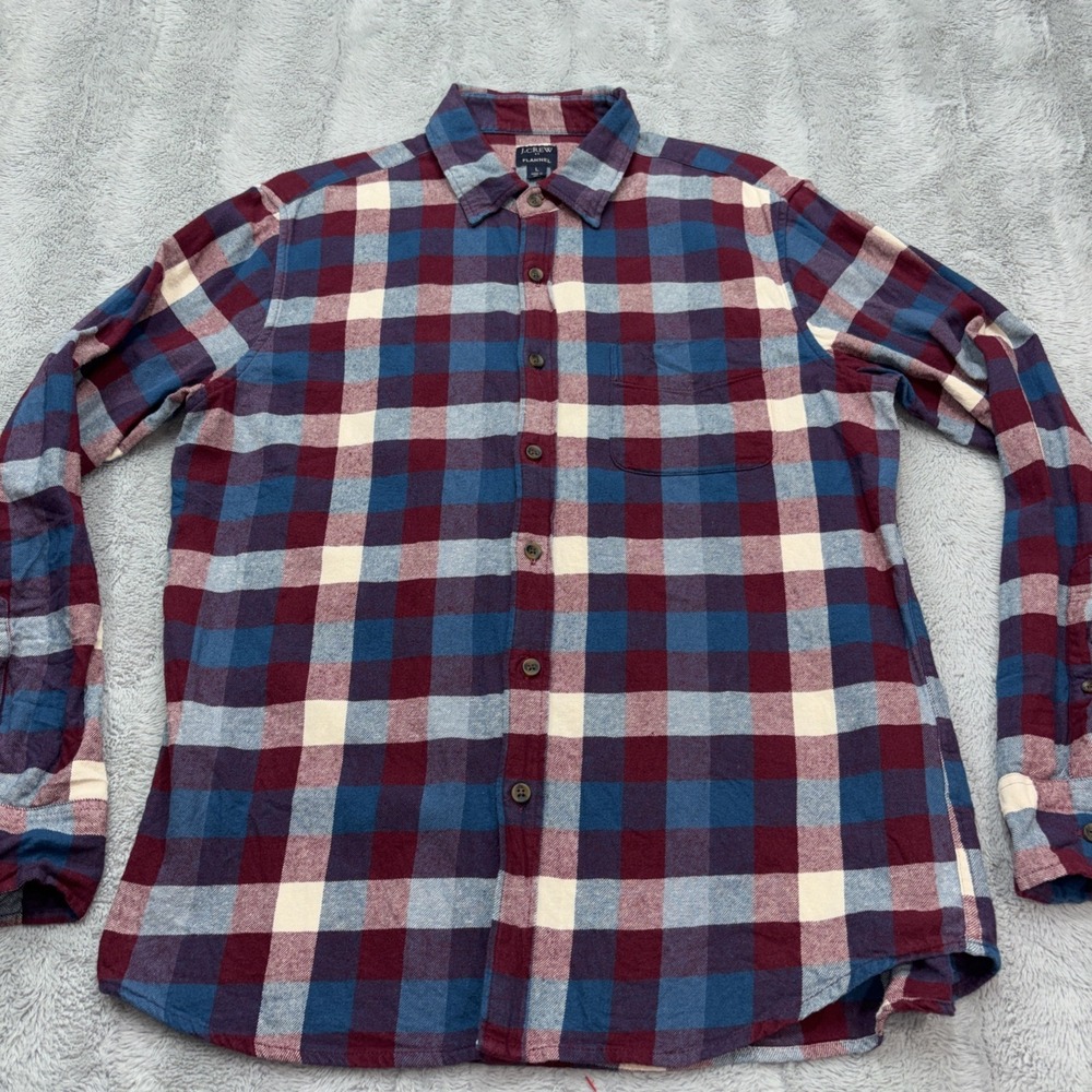 J‎ Crew Flannel Shirt Adult Lg Red Blue Plaid Button Up Long Sleeve Cotton Men